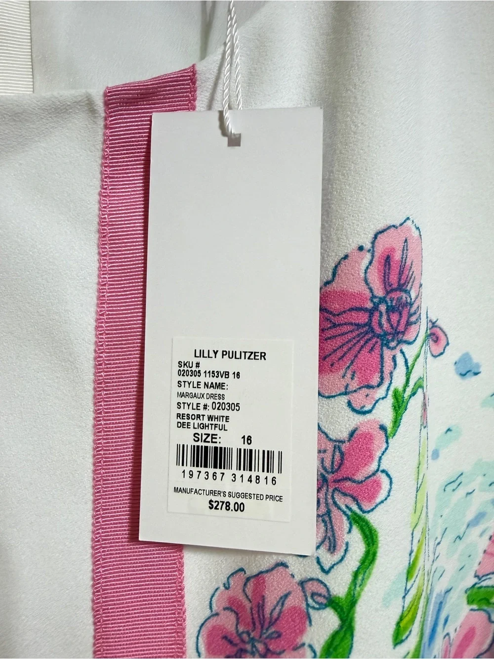 NWT Lilly Pulitzer Margaux 3/4 sleeve white pink flamingo beach palm dress 16 - Picture 5 of 10
